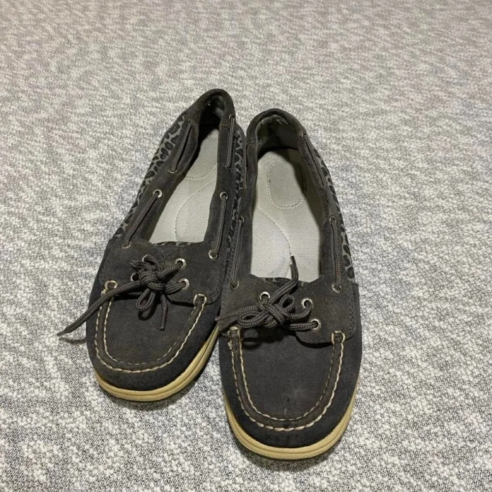 Sperry top sided Black leather boat shoes with white stitching US 10. SKU-B22